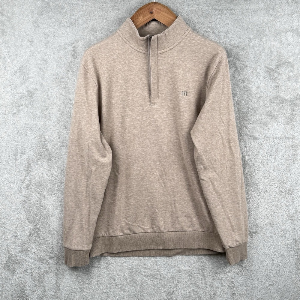 Travis Mathew 1/4 Zip Long Sleeve Pullover Sweatshirt Mens L Tan Brown Soft